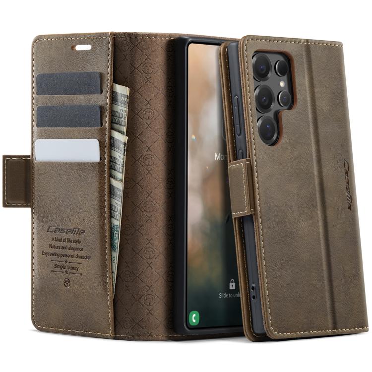 For Samsung Galaxy S25 Ultra 5G CaseMe 033 Calf Leather Lining Microfibre RFID Blocking Phone Case(Coffee)