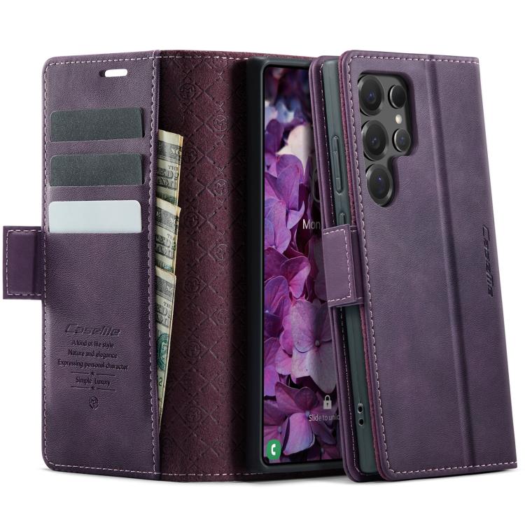 For Samsung Galaxy S25 Ultra 5G CaseMe 033 Calf Leather Lining Microfibre RFID Blocking Phone Case(Purple)