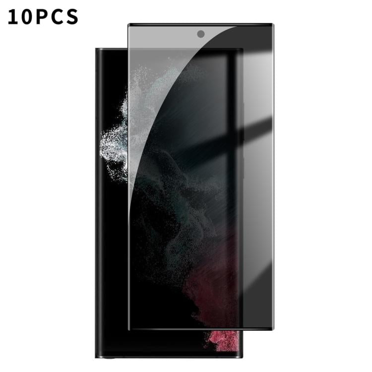 For Samsung Galaxy S22 Ultra 5G 10pcs Kalebol Curved High-Aluminum Screen-Printed Full-Coverage Anti-Fingerprint Black-Border Privacy Tempered Glass Film