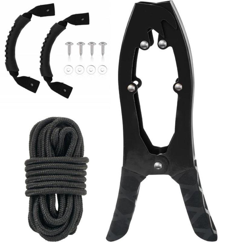 Canoe/Kayak Self-Locking Stainless Steel Anchor Clamp With Toothed Jaws, Specification: Black + Kayak Handrail