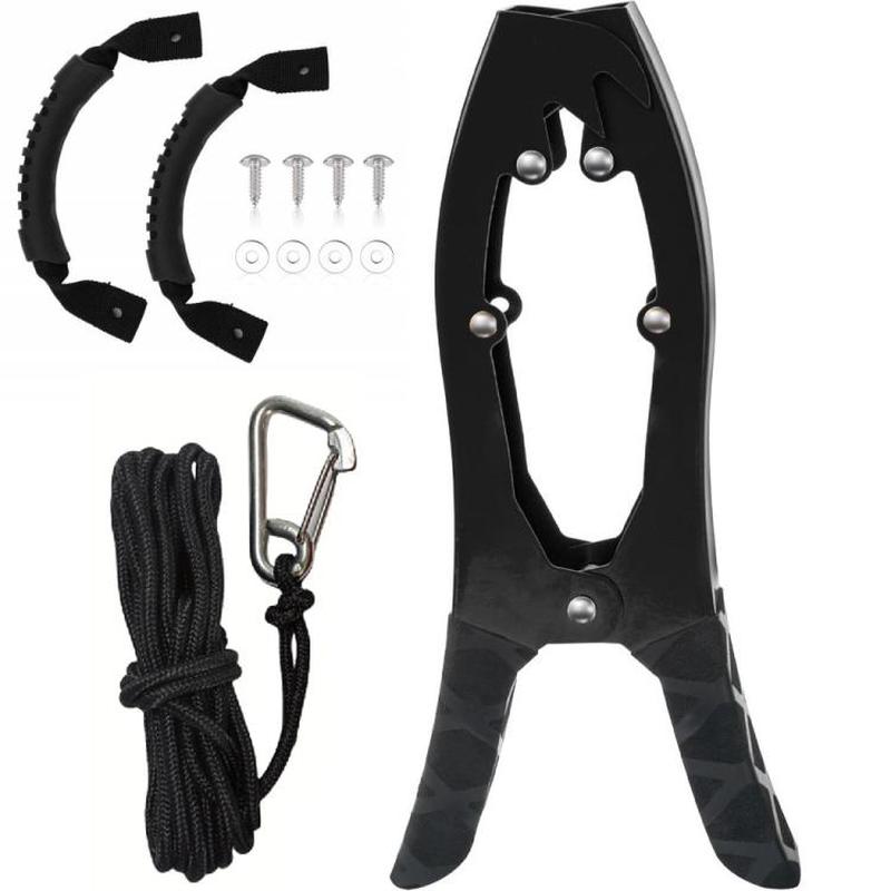 Canoe/Kayak Self-Locking Stainless Steel Anchor Clamp With Toothed Jaws, Specification: Black + Metal Buckle + Kayak Handrail