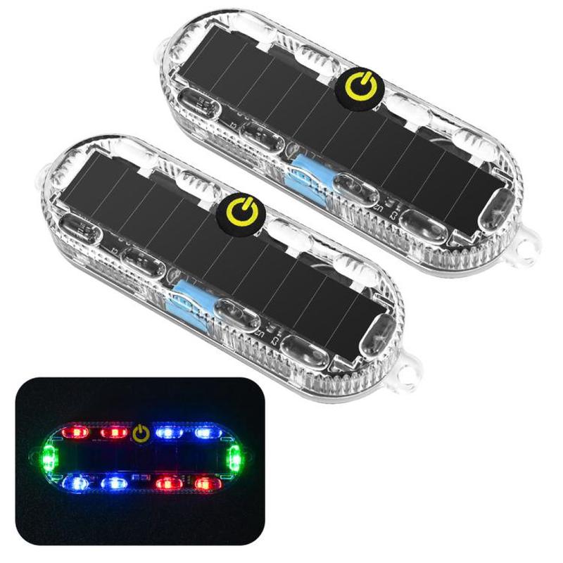 2pcs Car Solar-Powered Anti-Collision Warning Light Motorcycle Wireless LED Rear Tail Light