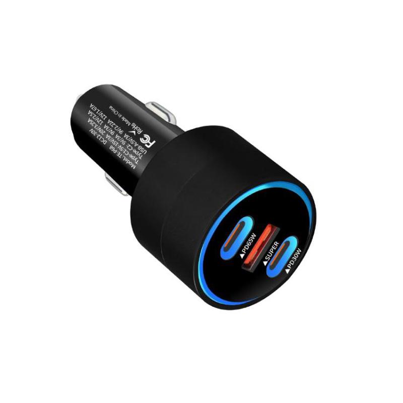 TE-P68 125W PD65W Type-C x 2 + USB Buck Boost Car Charger Suitable for Laptops(Black)