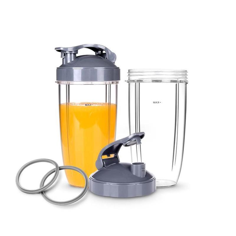 6-Piece Replacement Set For Nutribullet 900W & 600W Blender Includes 32OZ Cups, Sport Lids, Sealing Rings