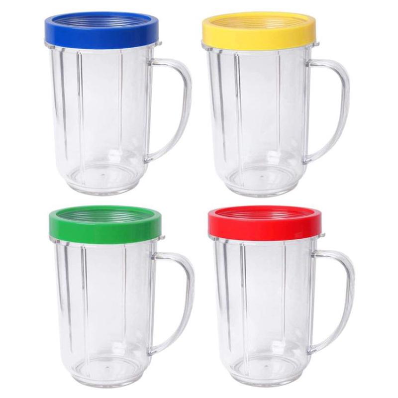 For Magic Bullet 250W Blender 4-Pack 16OZ Cups with Handles & Colored Lip Rings Replacement