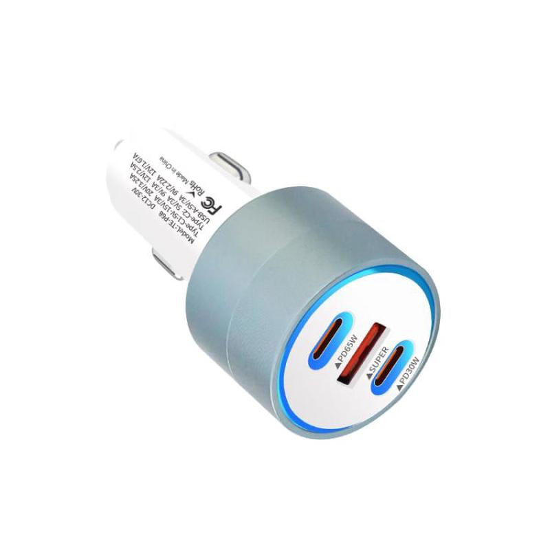 TE-P68 125W PD65W Type-C x 2 + USB Buck Boost Car Charger Suitable for Laptops(White)