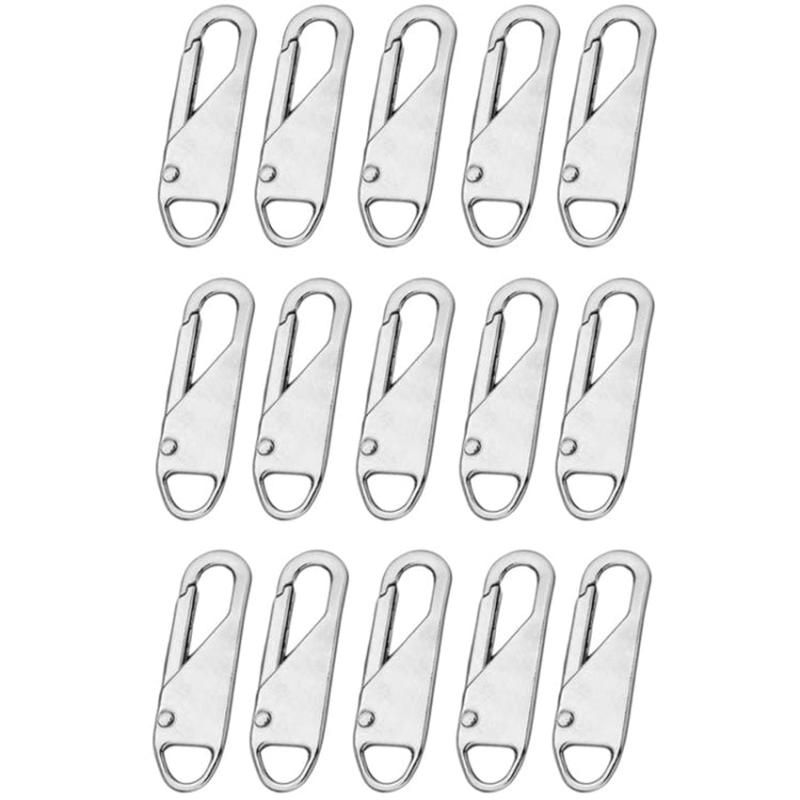15pcs Universal Detachable Zip Slider Replacement Head Accessory, Color: Silver