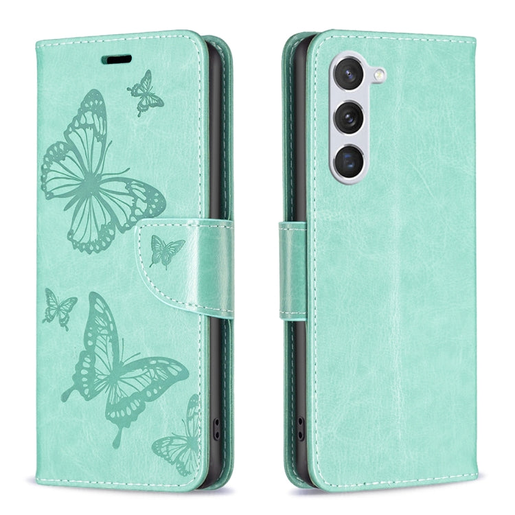 For Samsung Galaxy S24 5G Embossing Two Butterflies Pattern Leather Phone Case(Green)