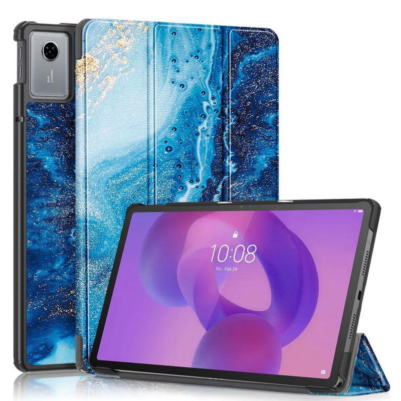 For Lenovo Tab Idea 11 /Xiaoxin Pad 2025 Custer Painted 3-Fold Holder Leather Smart Tablet Case(Waves)