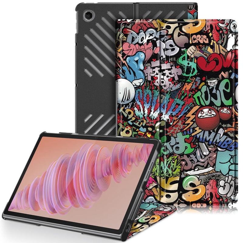 For Lenovo Tab Plus 11.5 TB351FU Custer Painted 3-Fold Holder Leather Smart Tablet Case(Graffiti)